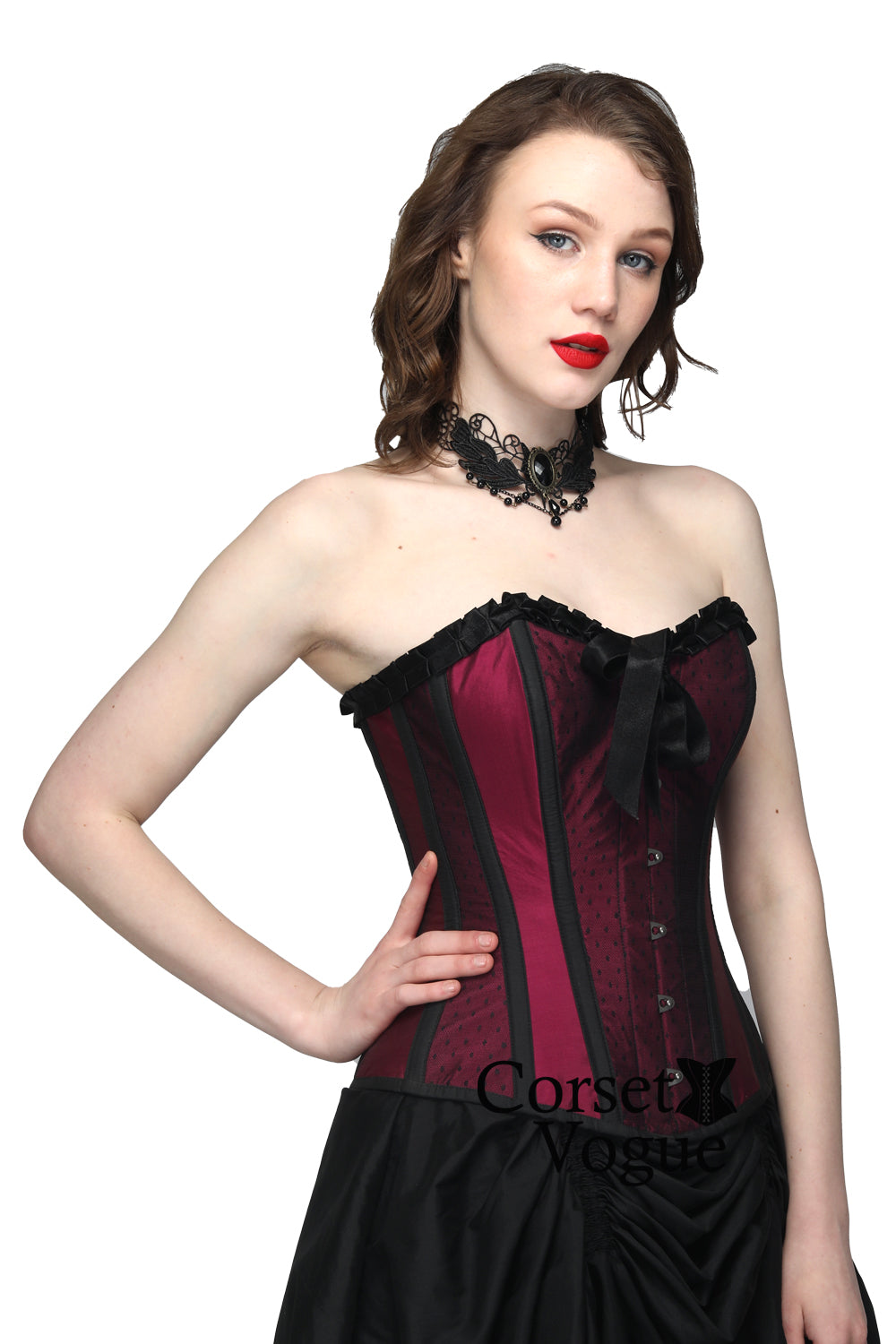 Burgundy Lily Satin Over Bust Corset