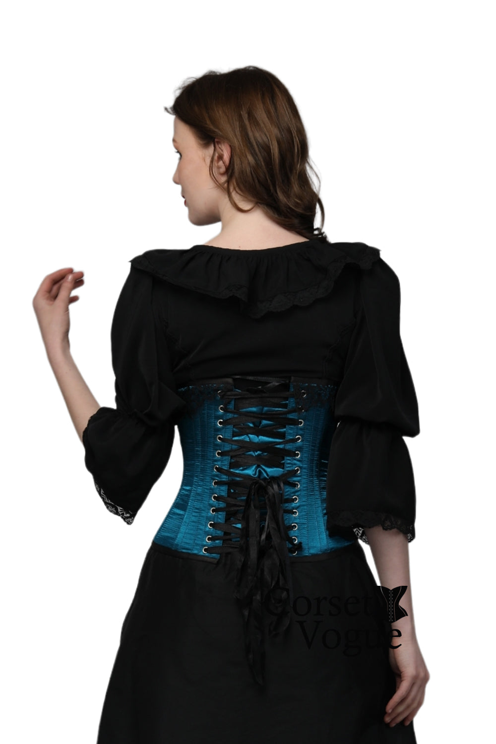Turquoise Satin Steel Boned Under Bust Corset