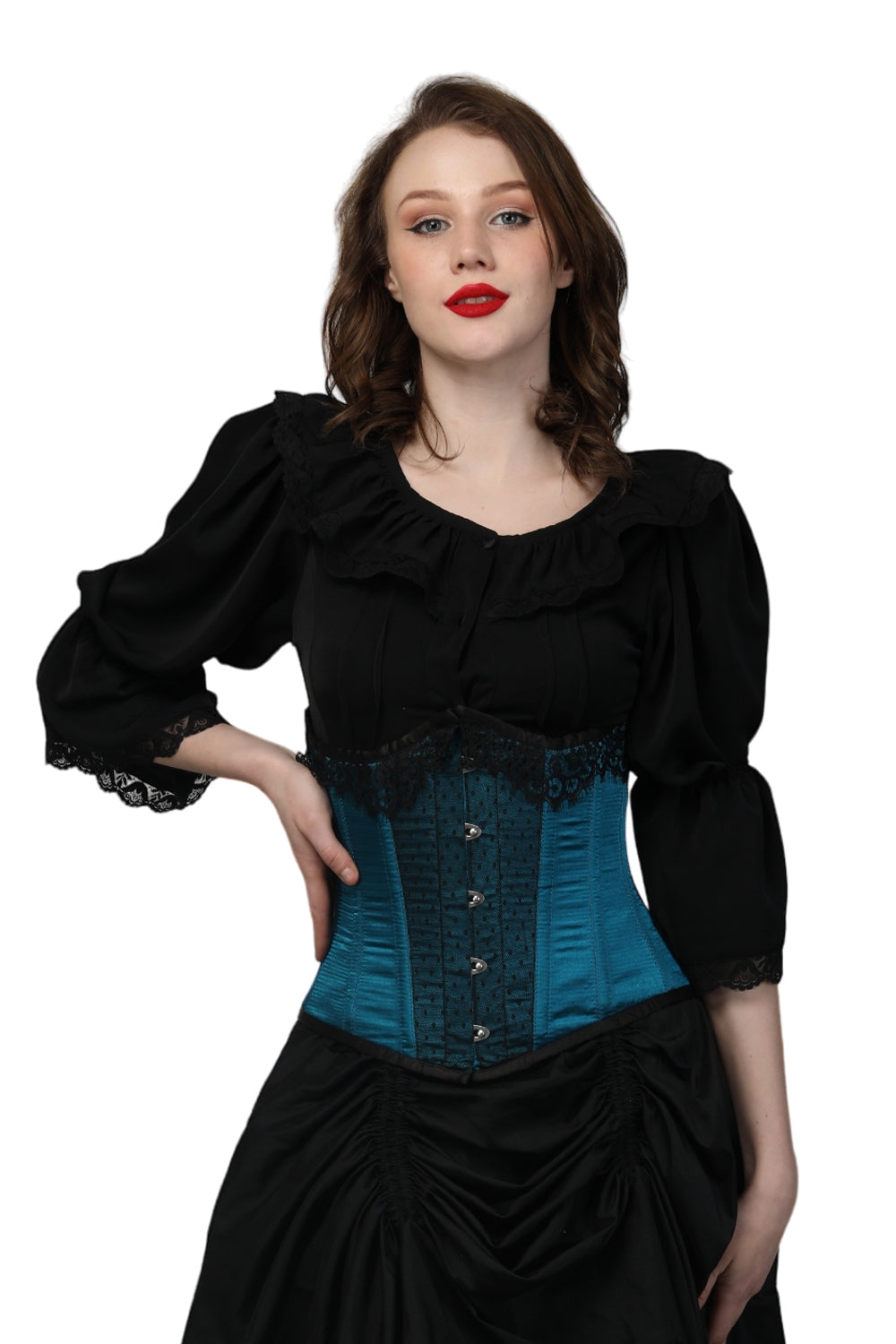 Turquoise Satin Steel Boned Under Bust Corset