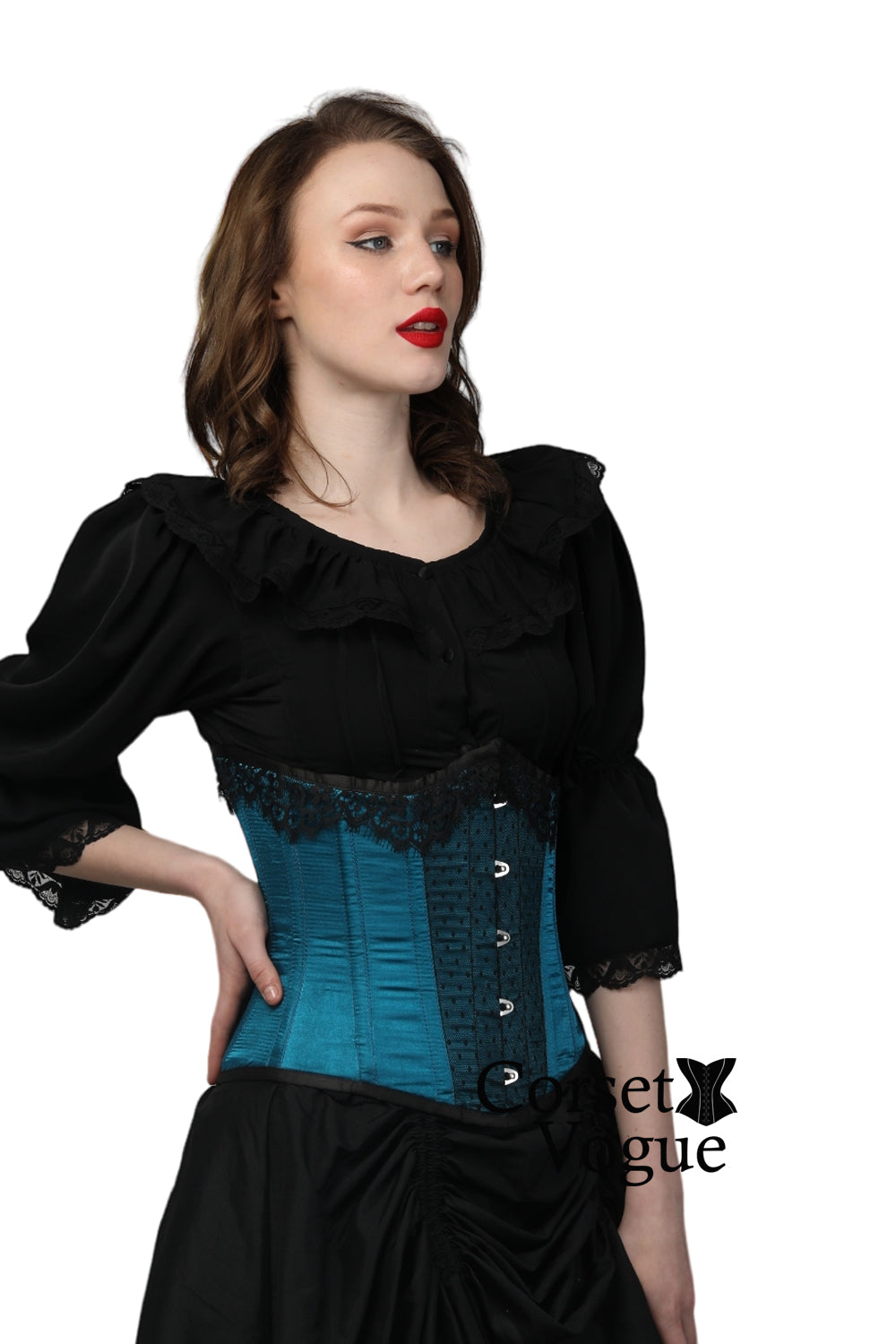 Turquoise Satin Steel Boned Under Bust Corset