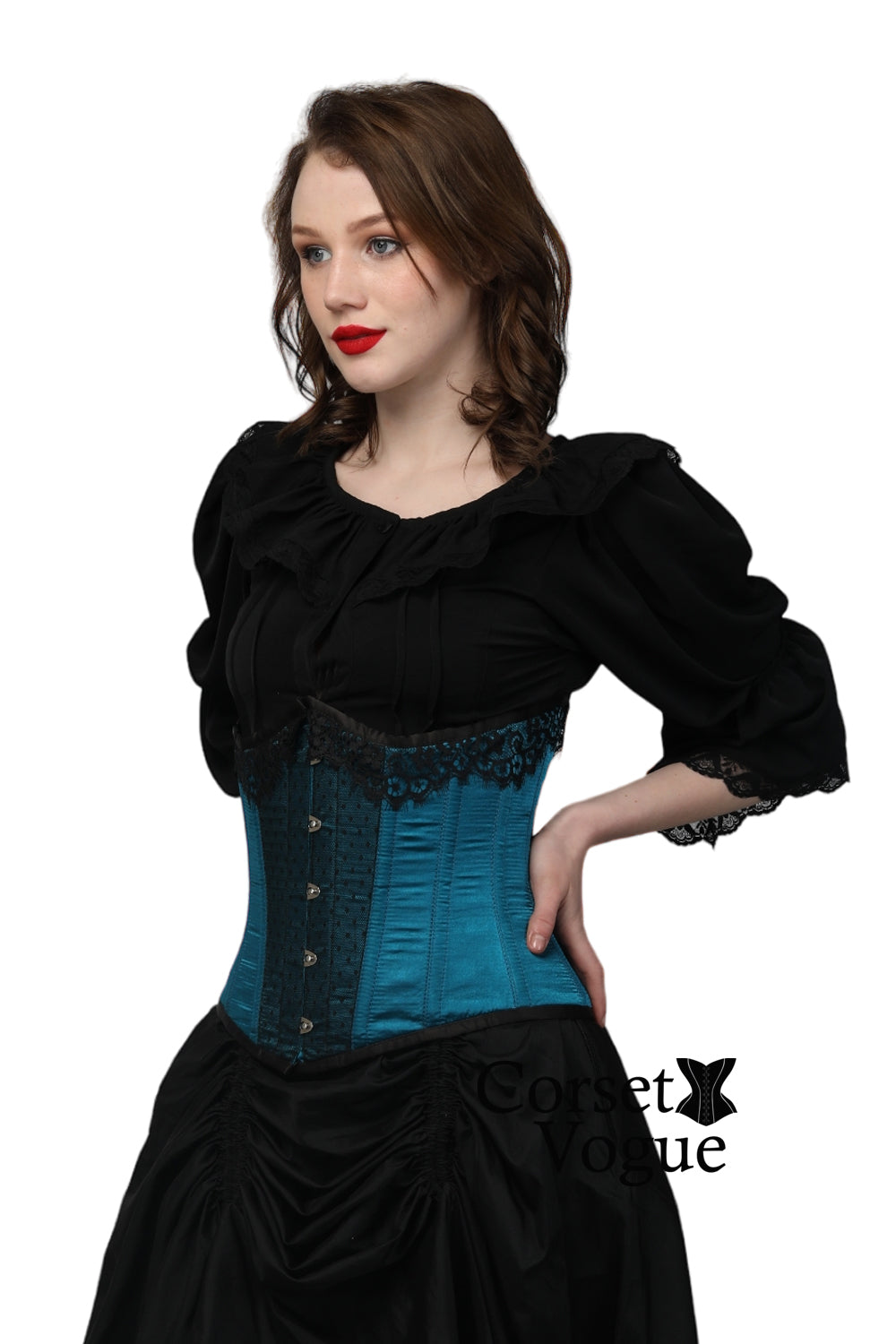 Turquoise Satin Steel Boned Under Bust Corset