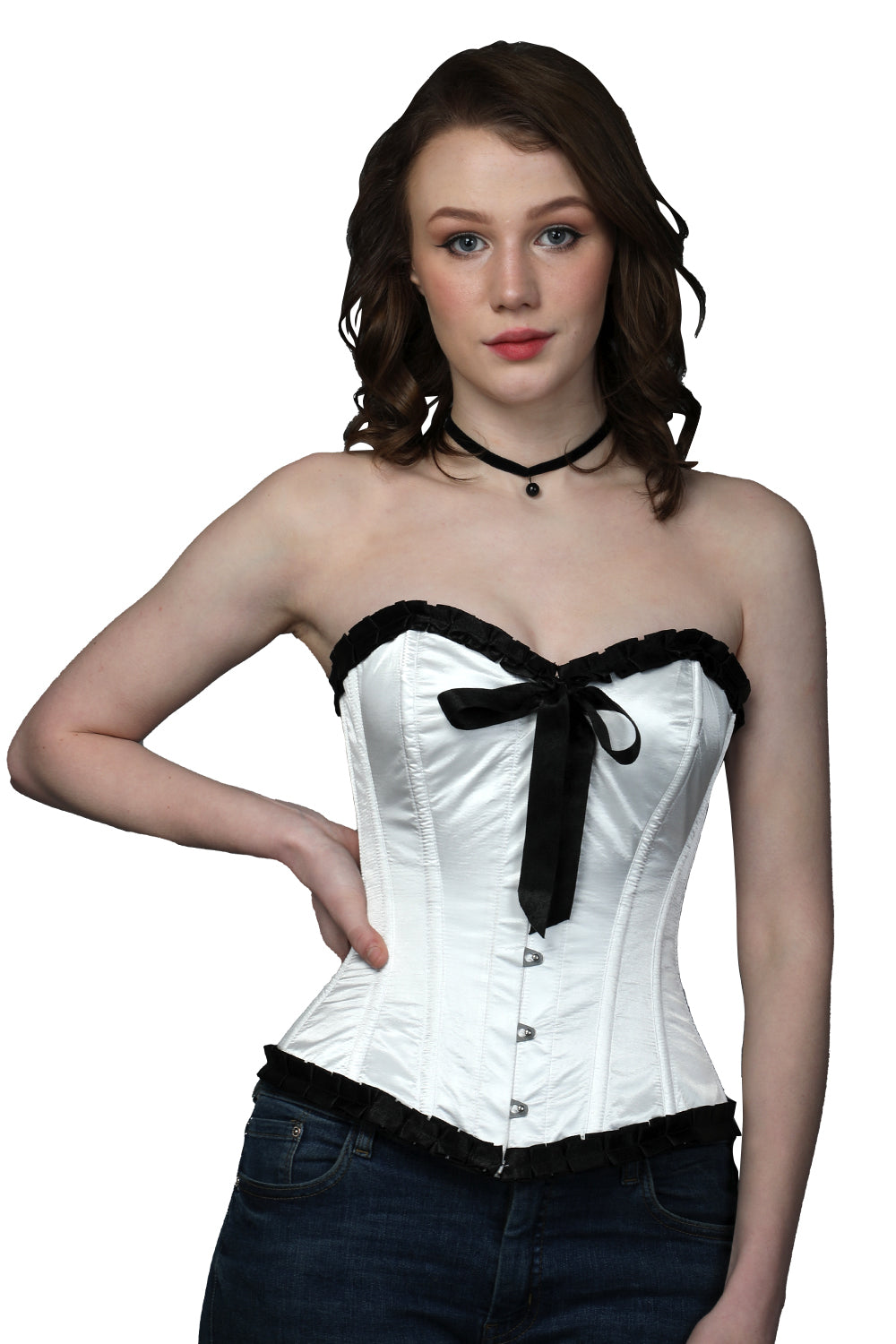 Classy White Steel Boned Woman Over Bust Corset
