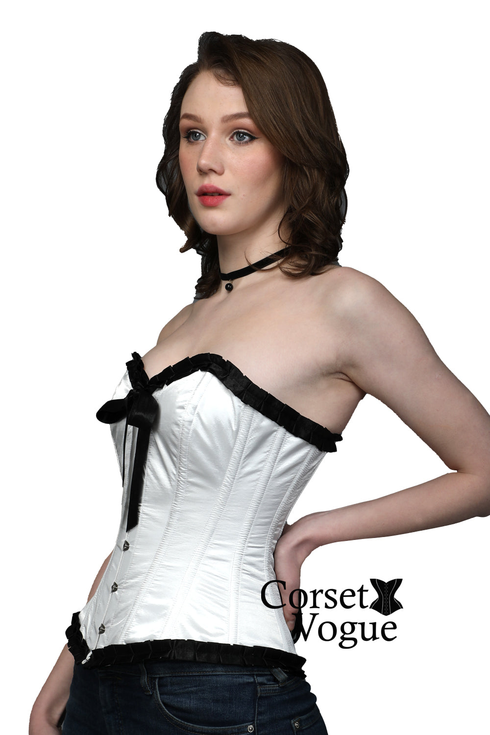 Classy White Steel Boned Woman Over Bust Corset
