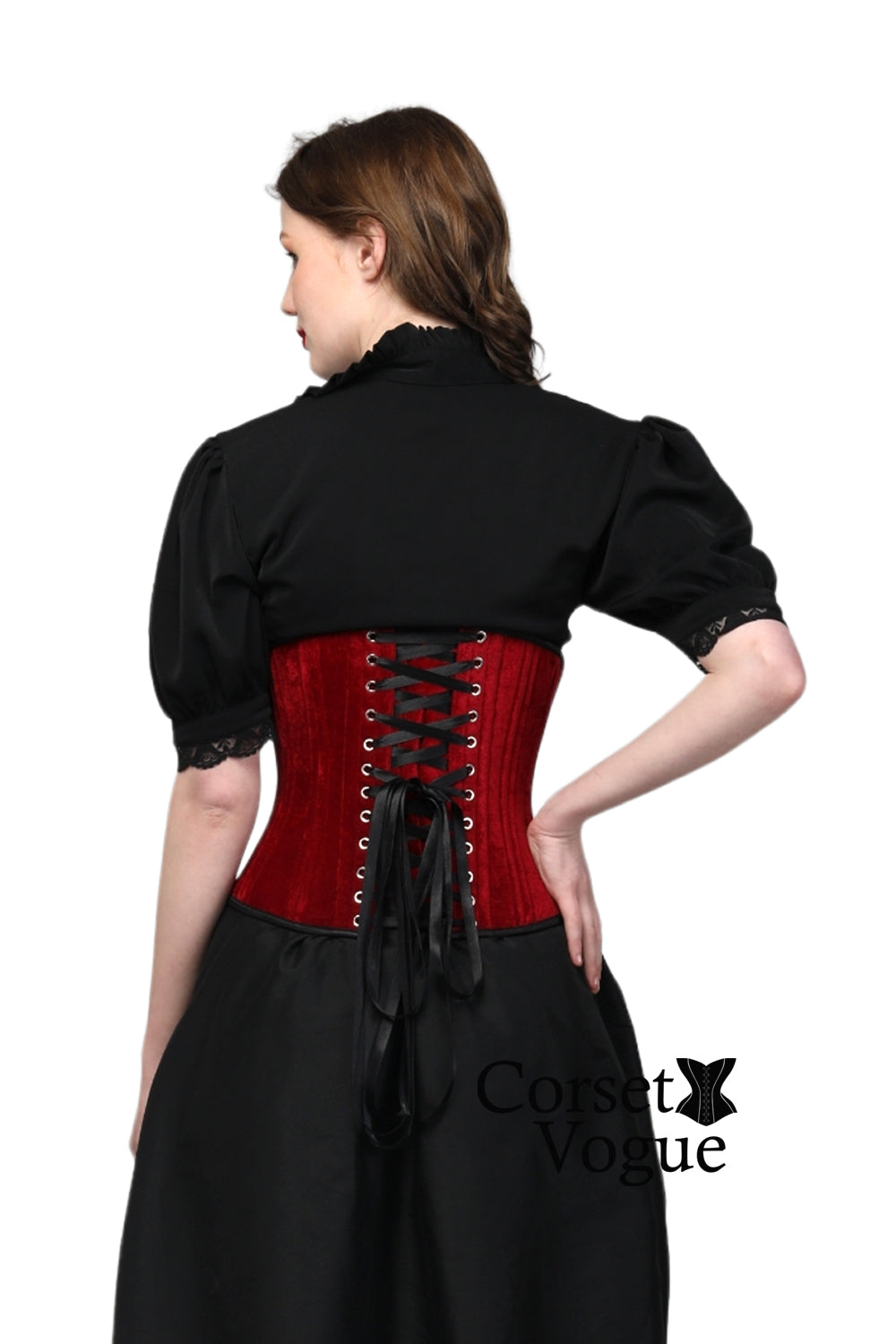 Maroon Velvet Steel Boned Under Bust Corset