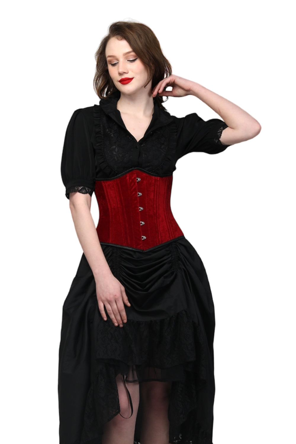 Maroon Velvet Steel Boned Under Bust Corset