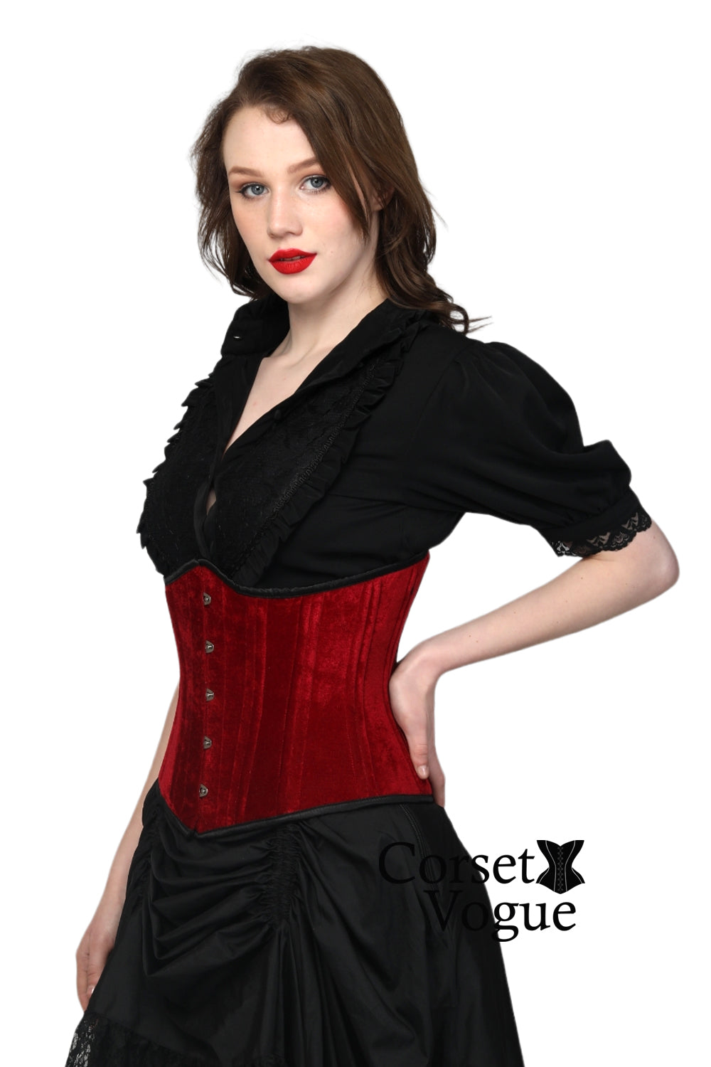 Maroon Velvet Steel Boned Under Bust Corset