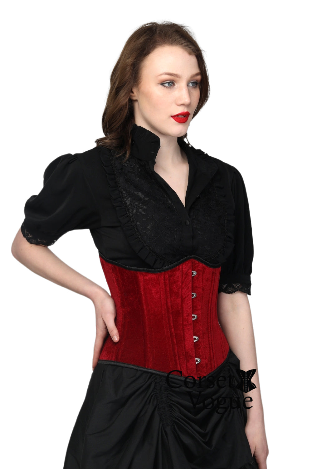 Maroon Velvet Steel Boned Under Bust Corset