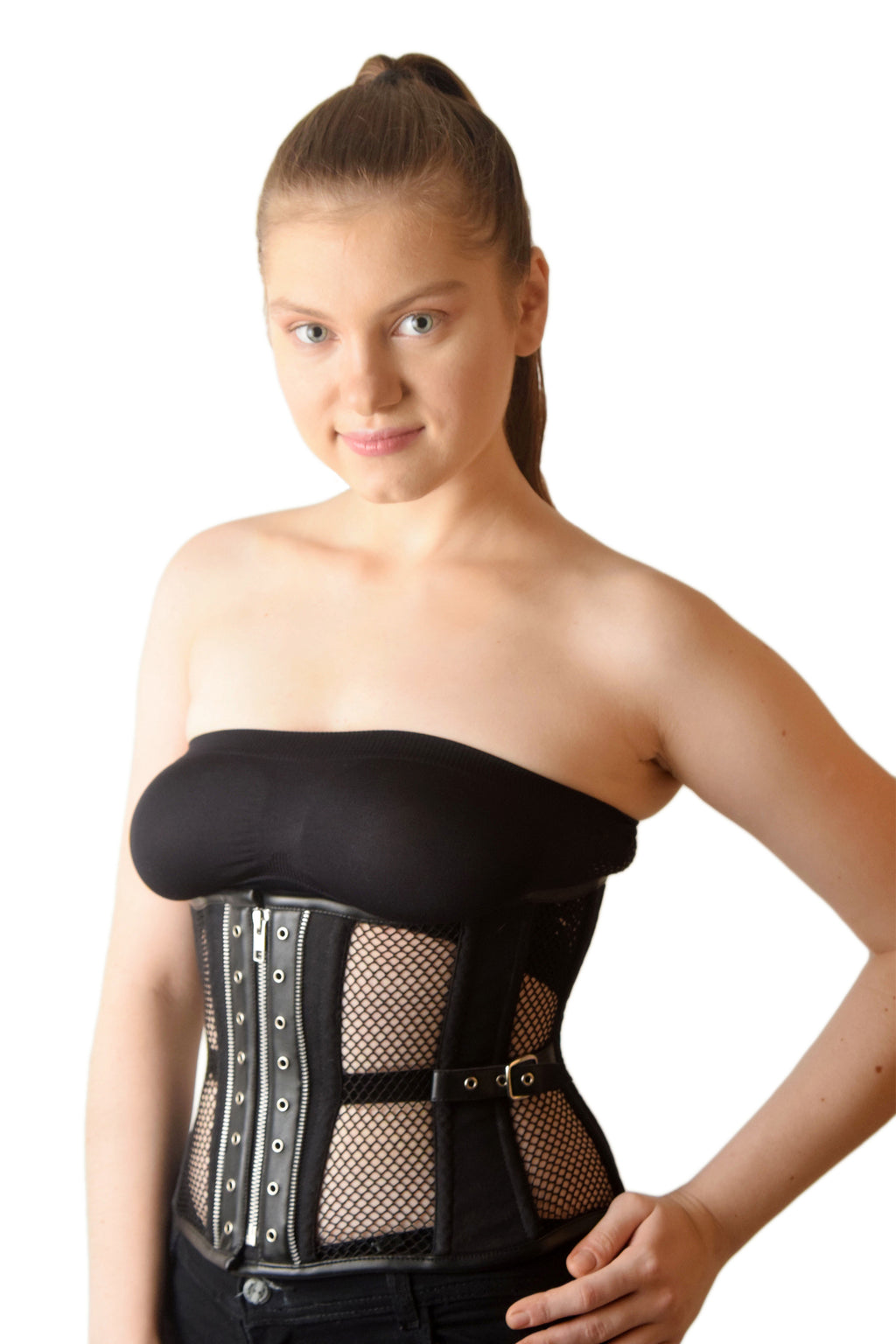 Goth Mesh Steel Boned Under Bust Corset/Waist Shaper