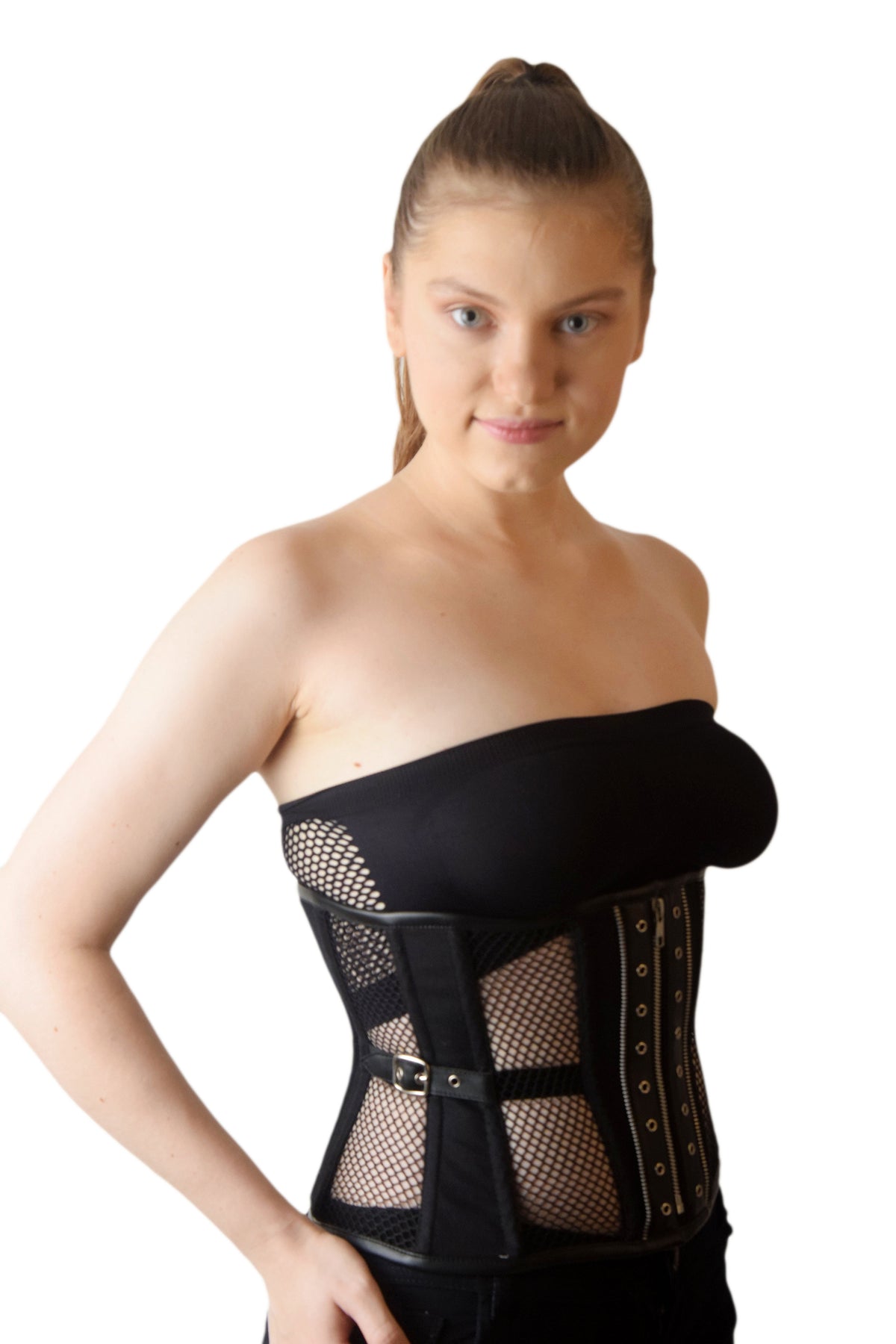 Goth Mesh Steel Boned Under Bust Corset/Waist Shaper